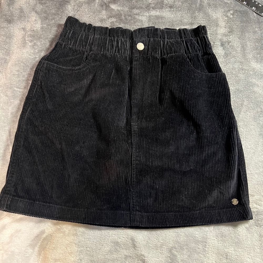 Roxy Corduroy Mini Skirt Womens Small Black Excellent Paperbag Waist Button
